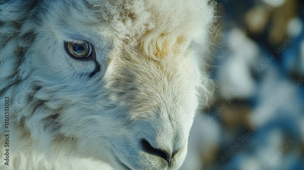 Poster a close-up shot of a sheep's face with a blurred background