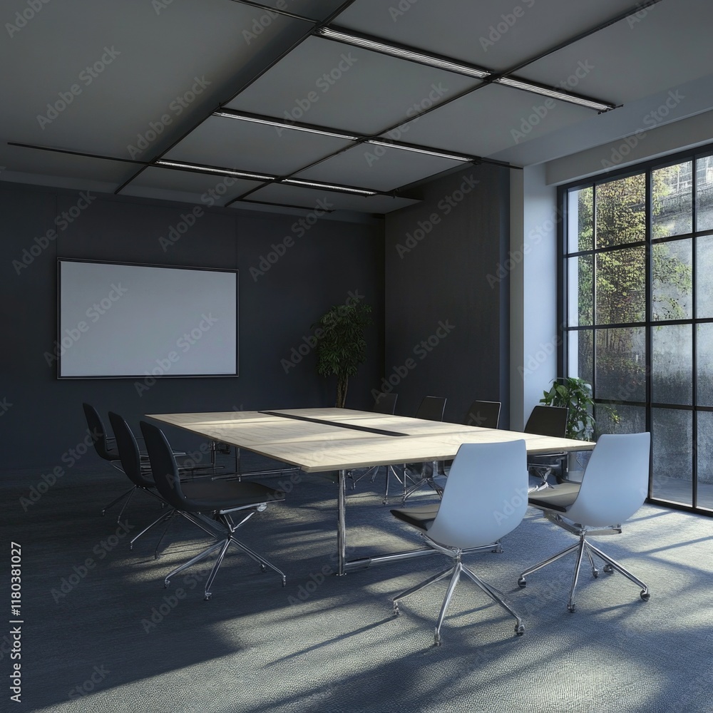 Aufkleber a meeting space with a table and chairs, ideal for business presentations and discussions