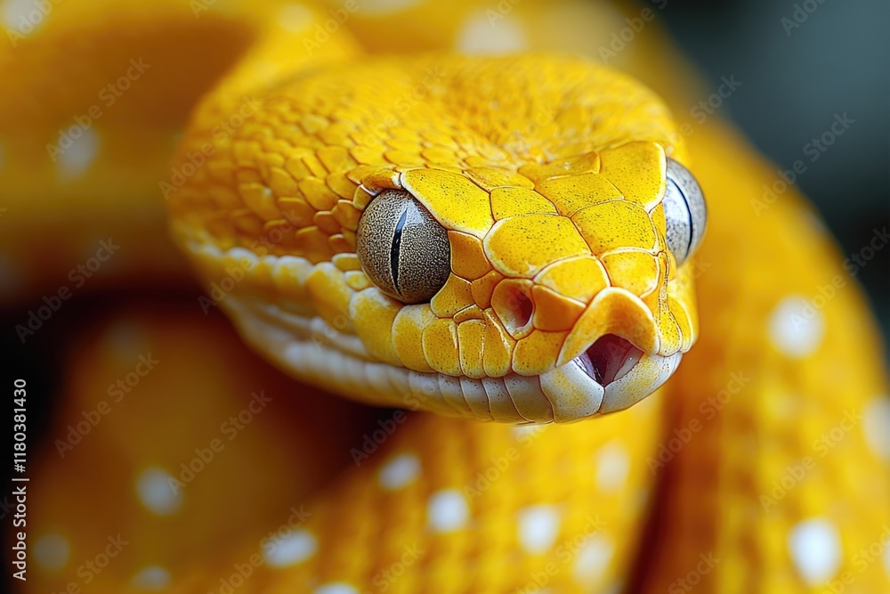 Poster a close-up view of a yellow snake's head, showcasing its distinctive features