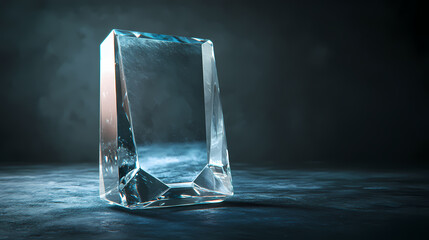 Stunning high-resolution photo of a beautifully crafted crystal blank award resting alone on a dark background. Crystalpath. Illustration