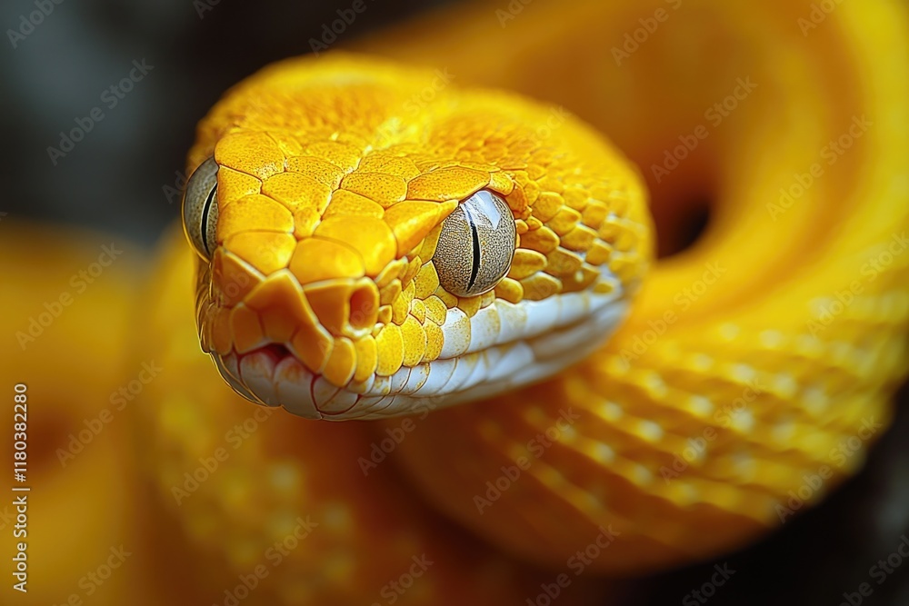 Poster Close-up image of a yellow snake's head showing its distinctive markings and features