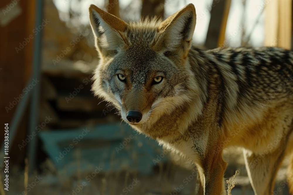 Poster close-up shot of a wolf in an open field