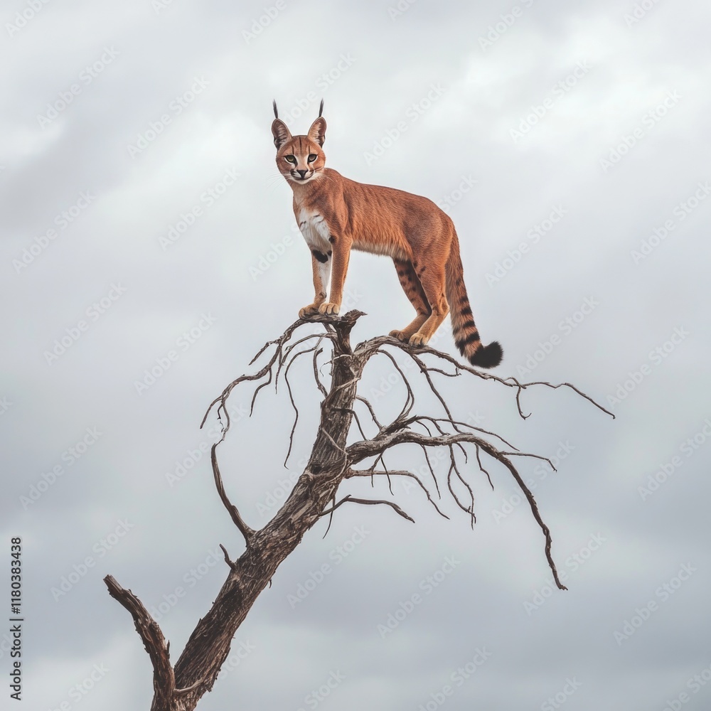 Poster a curious cat perched on the edge of a tree branch, enjoying the view