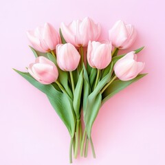 Fototapeta premium A bunch of pink tulips on a solid pink background, perfect for spring or Easter-themed designs