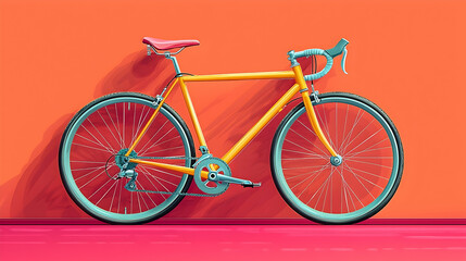 Fototapeta premium Colorful Bicycle Leaning Against a Vibrant Wall.