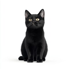 Fototapeta premium A delightful black German Rex cat sitting elegantly, showcasing its charming features and curious expression, perfect for cat lovers and pet enthusiasts.