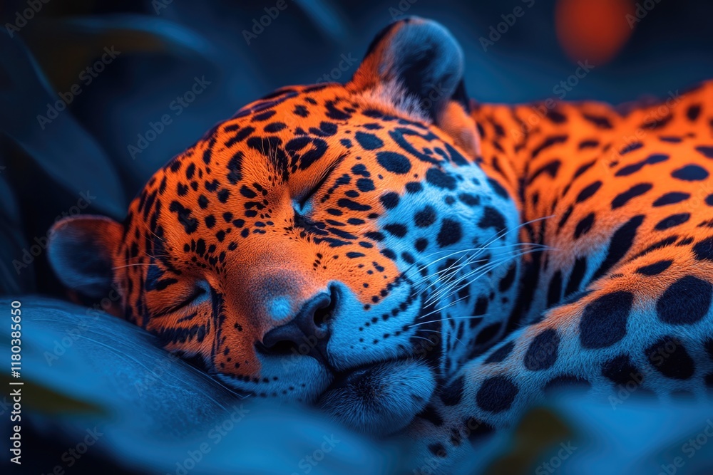 Poster close-up of a leopard resting on a bed