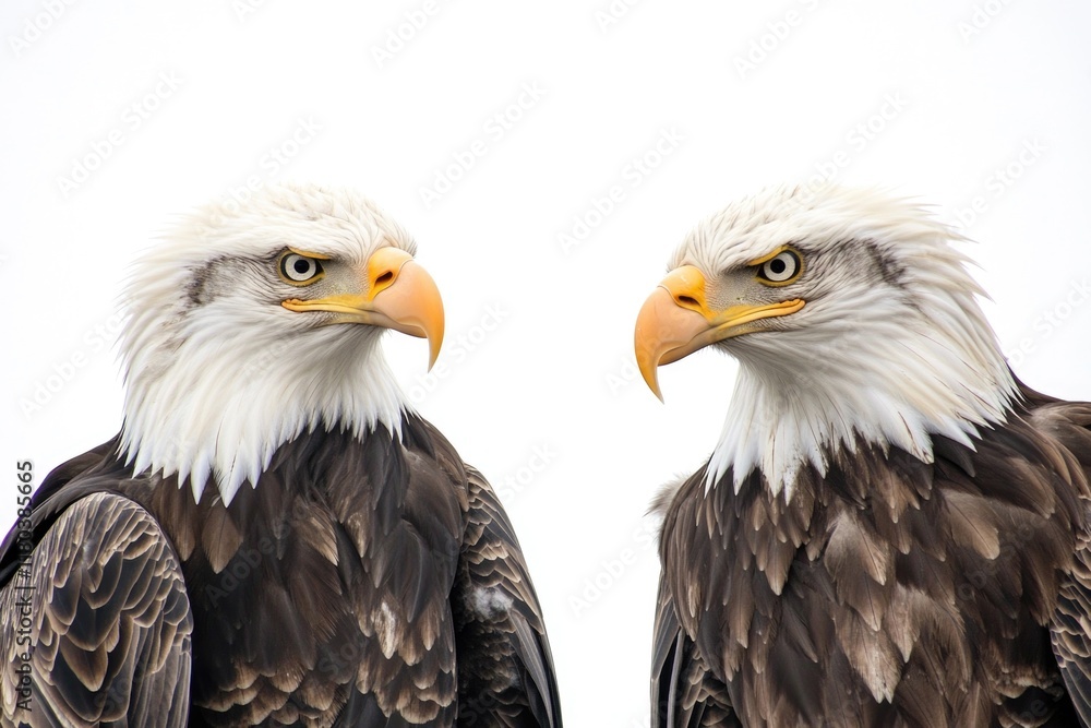 Poster bald eagles standing side by side, a symbol of unity and loyalty