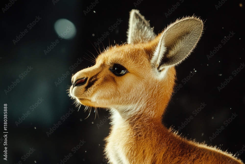 Poster a close-up view of a kangaroo's face, blurred background