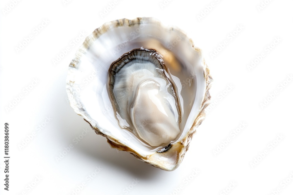 Poster a close-up shot of an oyster shell on a white background