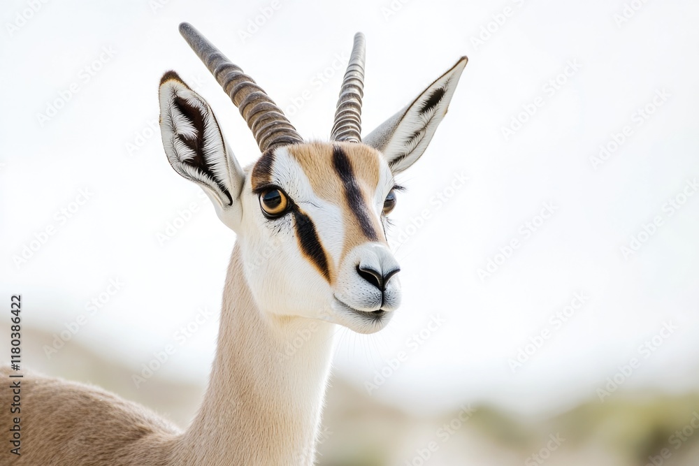 Poster a close-up view of a gazelle's face featuring its distinctive long horns
