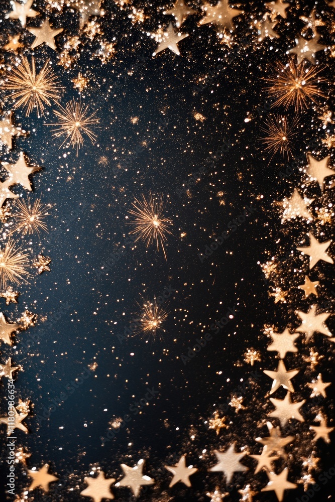 Poster a simple and elegant design featuring gold stars on a black background, ideal for use as a logo or i