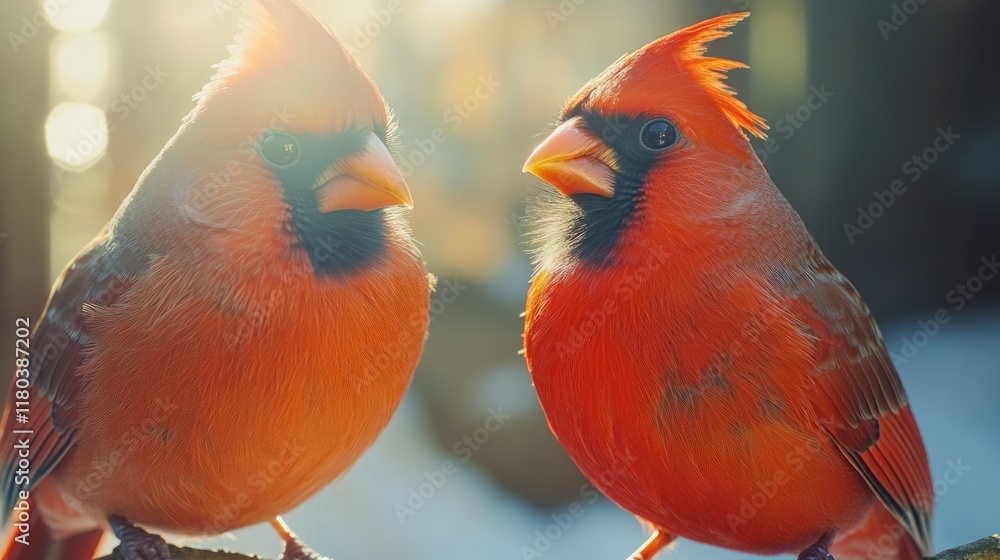 Poster a pair of birds resting on a tree branch, serene natural setting