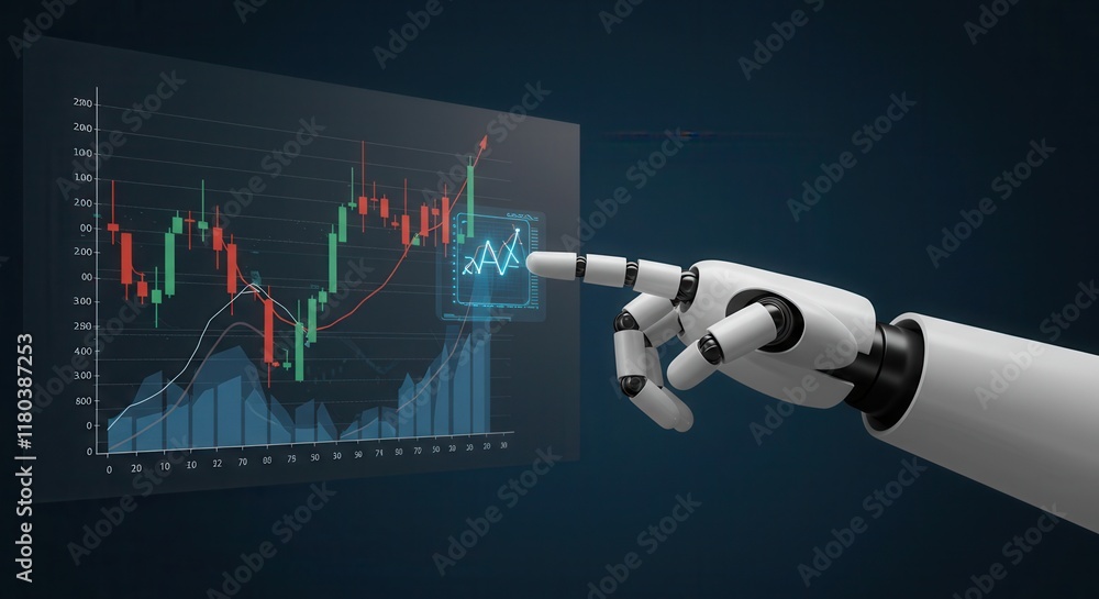 Poster ai robot analyzing financial data on digital stock market chart