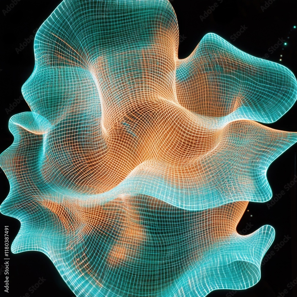 Poster a detailed view of a colorful object with blue and orange hues