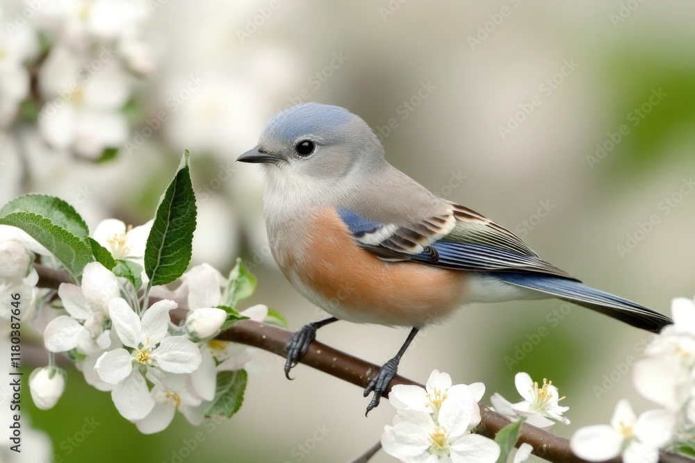 Aufkleber a small bird perched on a branch of a tree, possibly singing or resting