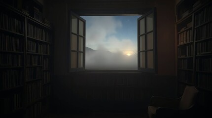 window on an old house in the night