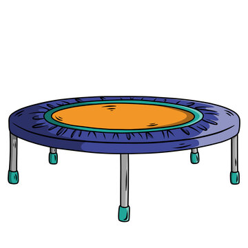 Round Trampoline in Gym. Exercise Equipment.
