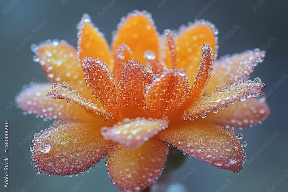 Poster a close-up shot of a flower with water droplets glistening on its petals, perfect for use in nature-