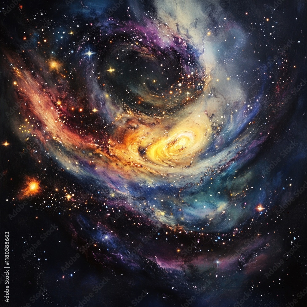 Poster A depiction of a spiral galaxy with stars and galaxies in the background, perfect for use in astronomy-related projects or as a stunning visual element