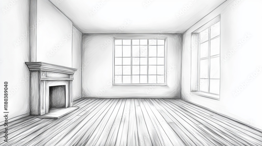 Poster Illustration of a Sophisticated Unoccupied Room with a Fireplace and Window