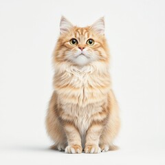 Fototapeta premium A fluffy, ginger RagaMuffin cat sitting gracefully with bright green eyes, showcasing its charming and affectionate nature.