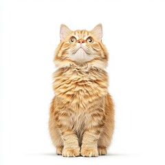 Obraz premium A fluffy orange Foldex cat gazes upward, showcasing its vibrant fur and curious expression, perfect for pet lovers and animal enthusiasts.