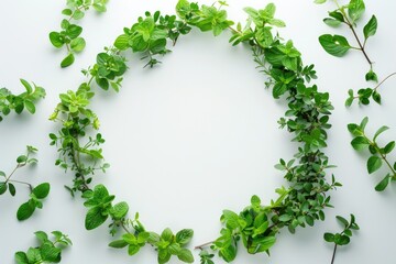 Detailed Visual  of a Circle of Green Fresh Plants, White Background