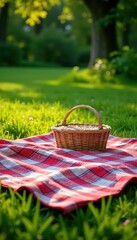 Colorful picnic blankets spread out on lush green grass, , barbecue