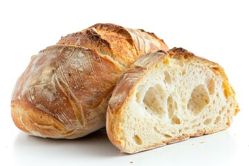 Vibrant Color Visual of Bread Cut in Half on a White Background