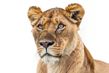 Fototapeta premium High Detail Picture of Brown Lioness Isolated on White