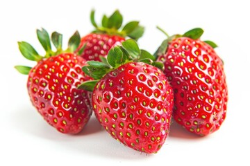 Pixel Perfect Picture of Close Up of Three Fresh Strawberries Isolated on a White Background