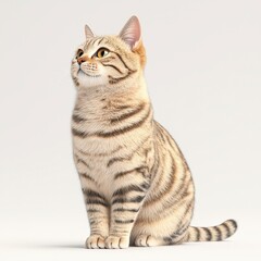 A majestic, striped Ocicat cat sits gracefully, showcasing its elegant posture and captivating gaze, perfect for pet lovers.