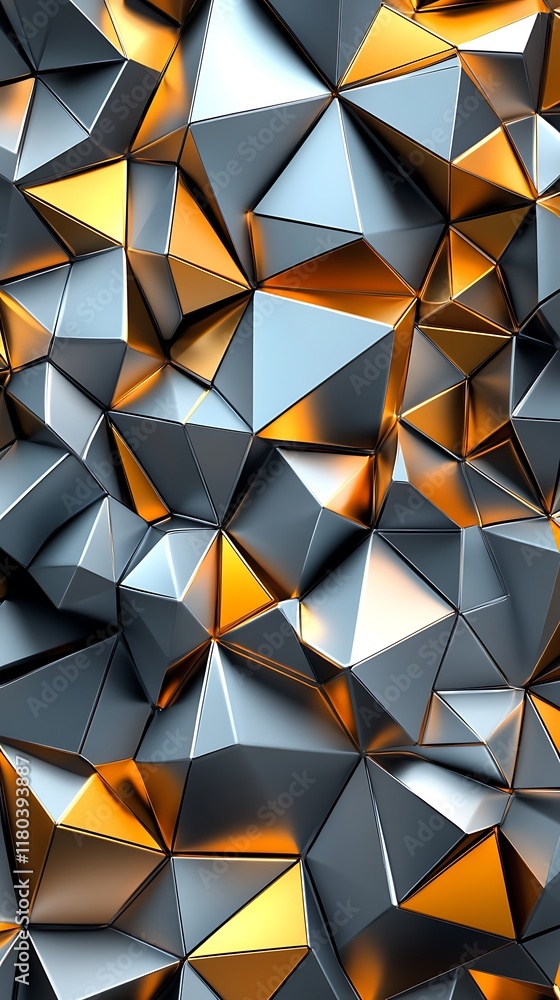 Poster silver and golden triangular shapes creating a dynamic and elegant abstract geometric background wit