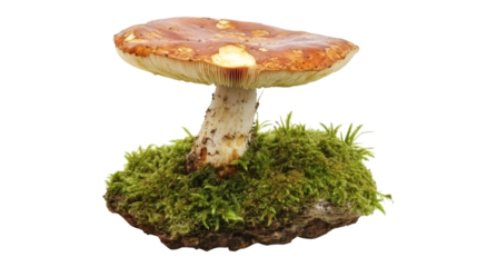 mushroom on the green grass  on a white background