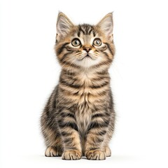 Obraz premium A playful tabby Genetta cat sitting adorably with bright eyes, radiating charm and curiosity, perfect for pet-themed content.