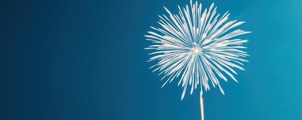 Fototapeta premium A vibrant firework explodes against a serene blue background, showcasing delicate sparks radiating outward, creating a festive and celebratory atmosphere.