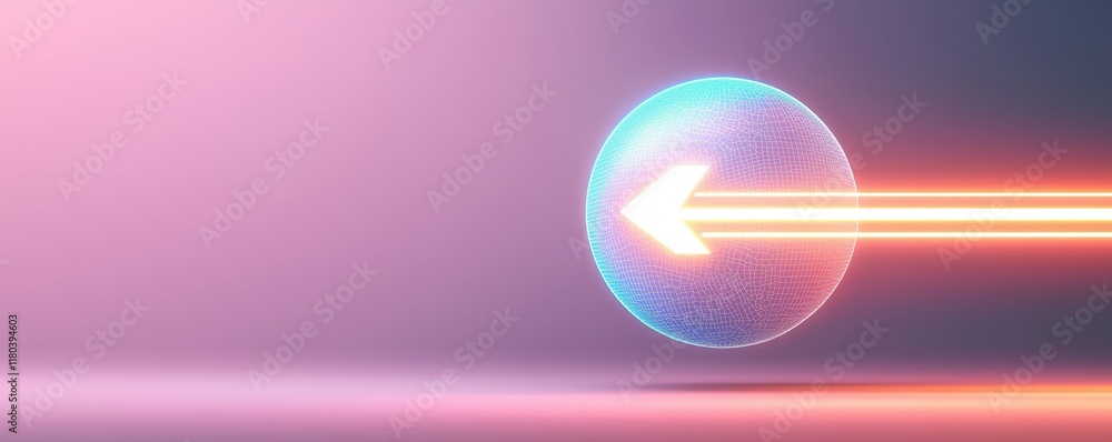 Poster a glowing sphere with vibrant colors emits beams of light, creating a dynamic, futuristic scene.