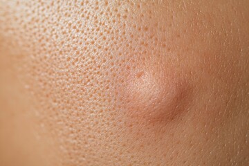 Fototapeta premium Close-up view of textured skin with visible pores and a small blemish during natural light