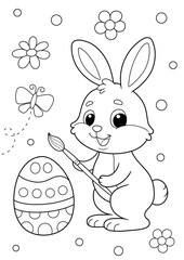 a4 colouring page bunny painting an easter egg. ready to print on standard A4 paper. 