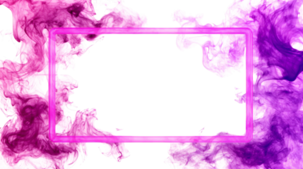 A pink line frame with pink smoke around edges isolated on white background