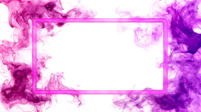 A pink line frame with pink smoke around edges isolated on white background