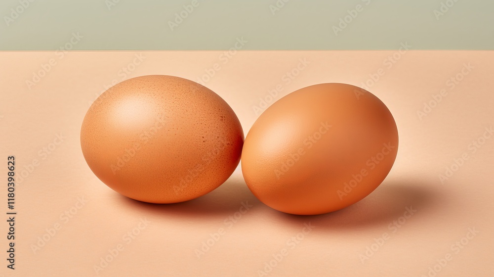 Aufkleber two smooth brown eggs resting on a soft pastel surface under gentle light. generative ai