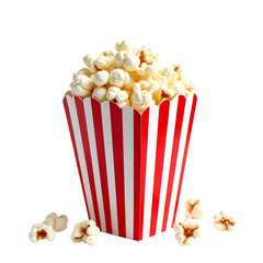 classic red and white striped bucket of popcorn, a delicious and crunchy snack ideal for movie nights, parties