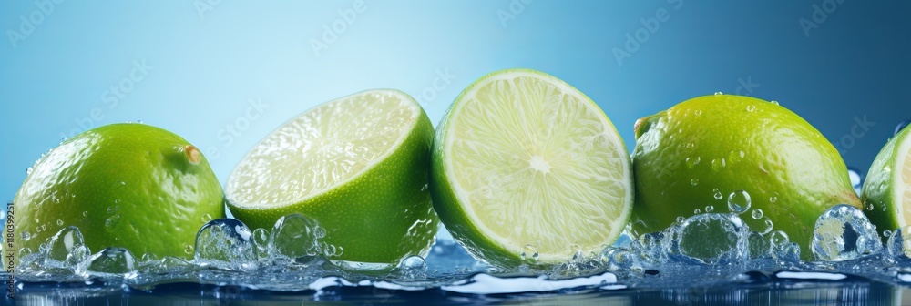 Aufkleber fresh limes splashing in crystal-clear water create a refreshing scene. generative ai