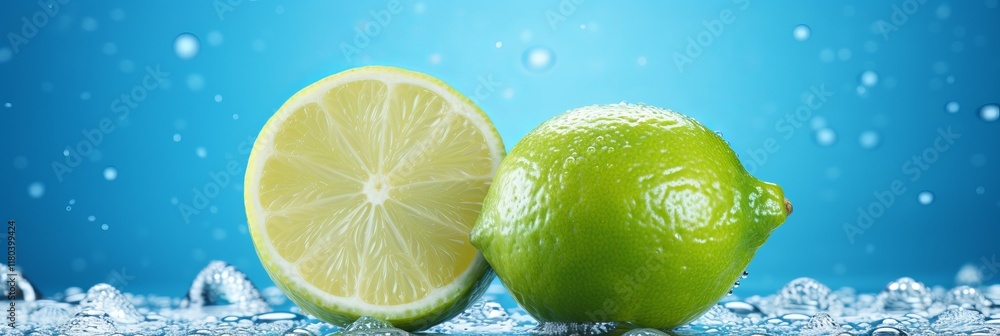 Poster vibrant citrus fruits sparkling with water droplets in a refreshing display. generative ai