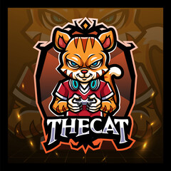 The cat gaming character mascot t shirt illustration design