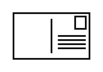 Icono negro de tarjeta postal en fondo blanco