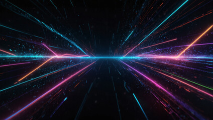 Abstract light trails converge at horizon, creating vibrant, dynamic energy.