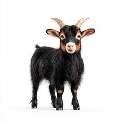 Fototapeta premium A charming black Nigerian Dwarf goat with elegant horns standing proudly, showcasing its playful nature and unique character.